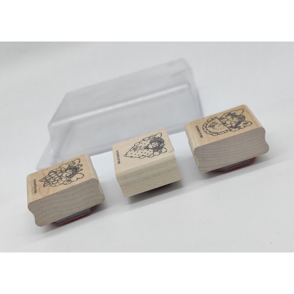 Vintage STAMPIN' UP! 1996 Set of 3 Angel Faces Rubber Stamps Wooden Card Making - Picture 7 of 10